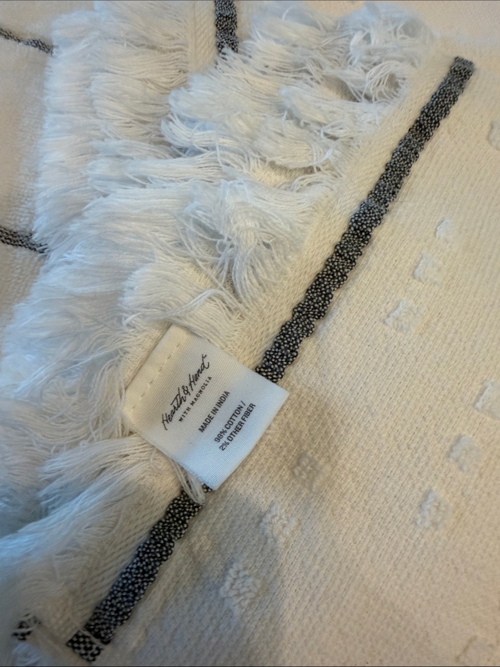 Hearth & Hand Creme and dark Gray Cotton Bath and hand Towels., like new - Picture 5 of 12